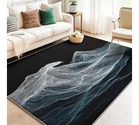 Genérico Alfombra Lavable Lavadora 120 x 180 cm, Salón Dormitorio Antideslizante Estampados Pintura Abstracta Películas Olas Gigantes - Negro Gris Alfombra de Franela Suave para Pasillo de Entrada