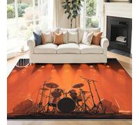 Genérico Alfombra Lavable Naranja Negro, Música Batería Escenario Pelo Corto Suave Franela Alfombras de Área 120 x 180 cm - Antideslizante Alfombra para Habitación Infantil de Interior Sala de Estar