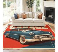 Genérico Alfombra Lavable Rojo Azul, Clásico Auto Clásico Ruta 66 Pelo Corto Suave Franela Alfombras de Área 60 x 110 cm - Antideslizante Alfombra para Habitación Infantil de Interior Sala de Estar