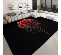 Genérico Alfombra Moderna 120 x 170 cm Lavable a Máquina, Alfombra de Pelo Corto Antideslizante Estilo Gótico - Moqueta Resistente Flores Rosas Negro Rayas para Salón Dormitorio Comedor Oficina