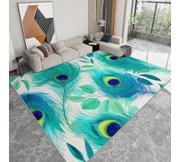 Genérico Alfombra Moderna 160 x 230 cm Lavable a Máquina, Alfombra de Pelo Corto Antideslizante Estampado Animal - Moqueta Resistente Pavo Real Plumas Hojas para Salón Dormitorio Comedor Oficina