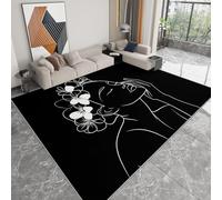 Genérico Alfombra Moderna 60 x 90 cm Lavable a Máquina, Alfombra de Pelo Corto Antideslizante Minimalista - Moqueta Resistente Femenino Retratos Rayas Flores para Salón Dormitorio Comedor Oficina