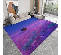 Genérico Alfombra Moderna 80 x 150 cm Lavable a Máquina, Alfombra de Pelo Corto Antideslizante Anime - Moqueta Resistente Azul Morado Cielo Campos de Flores para Salón Dormitorio Comedor Oficina