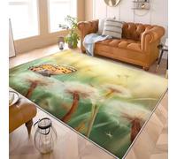 Genérico Alfombra Moderna y Pelo Corto 60x90 cm Mariposa Tranquila Diente de LeóN Antideslizante Lavables en Lavadora Extrasuave Alfombra Verde Claro para Sala de Estar Dormitorio y Comedor
