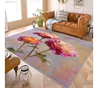 Genérico Alfombra Moderna y Suave para Salón 120x180 cm Impresionismo Rosas Pintura Al óLeo Lavable Antideslizante Alfombra Decorar de Pelo Corto Rosa para Pasillo Dormitorio Escritorio Comedor