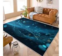 Genérico Alfombra Moderna y Suave para Salón 120x180 cm Tema De Nota Musical En 3D Lavable Antideslizante Alfombra Decorar de Pelo Corto Azul para Pasillo Dormitorio Escritorio Comedor