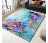 Genérico Alfombra para Dormitorio Azul Púrpura Sala de Estar Alfombra Lavable de Pelo Corto Antideslizante Suave para baño Comedor Pasillo Arte Abstracto Tinta Convergencia 140 x 200 cm,