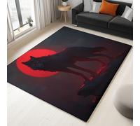 Genérico Alfombra para Dormitorio Gris Sala de Estar Alfombra Lavable de Pelo Corto Antideslizante Suave para baño Comedor Pasillo Fantasía Terror Lobo Luna Roja160 x 230 cm,