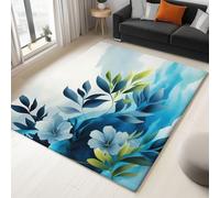 Genérico Alfombra para Interior 140 x 200 cm Ondas De Acuarela Hojas Tropicales Y Flores Alfombra Impresión 3D Modern, Blanco Habitación Suave Antideslizante, para salón Dormitorio Alfombrilla