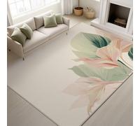 Genérico Alfombra para Sala Beige Claro Antideslizante Lavables en Lavadora Alfombras Habitacion Dormitorio Comedor Cocina Hojas Minimalista Plantas Elegante Pequeña Pelo Corto Tapete 60 x 100 cm