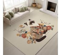 Genérico Alfombra para Sala Beige Claro Antideslizante Lavables en Lavadora Alfombras Habitacion Dormitorio Comedor Cocina Tradicional Gato Kimono Lindo Pequeña Pelo Corto Tapete 60 x 100 cm