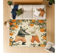 Genérico Alfombra para Sala Caqui Antideslizante Lavables en Lavadora Alfombras Habitacion Dormitorio Comedor Cocina Vintage Cuento de Hadas Conejo Oso Naranja Pequeña Pelo Corto Tapete 60 x 100 cm