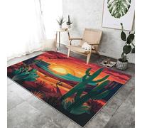 Genérico Alfombra para Sala de Estar 120x180 cm - Tapetes Impresa Cactus del Desierto Al Atardecer, Alfombra de Pelo Corto para Dormitorio Rojo Amarillo Alfombras Lavables a Máquina