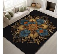 Genérico Alfombra para Sala Oro Antideslizante Lavables en Lavadora Alfombras Habitacion Dormitorio Comedor Cocina Bohemio Floral Mandala Elegante Pequeña Pelo Corto Tapete 60 x 100 cm