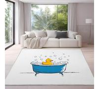 Genérico Alfombra para Salón, Dormitorio, Cocina - 120 x 180 cm, Microfibra Alfombras, Cómoda, Suave Pelo Corto, Antideslizante, Lavable a Máquina, Blanco, Caricatura Bañera Patito Goma