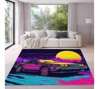 Genérico Alfombra para Salón, Dormitorio, Cocina - 60 x 120 cm, Microfibra Alfombras, Cómoda, Suave Pelo Corto, Antideslizante, Lavable a Máquina, Morado, Vintage Futurista Coche