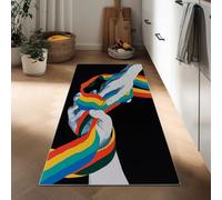 Genérico Alfombra Pasillo Lavable 40 x 120 cm, Alfombra de Cocina Minimalista Vibrante Mano Arcoíris Suave de Pelo Corto para Baño, Alfombras Larga de Interior para Salon Dormitorio, Negro