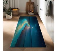 Genérico Alfombra Pasillo Lavable 60 x 180 cm, Alfombra de Cocina Costa Playa Surrealismo Luna Suave de Pelo Corto para Baño, Alfombras Larga de Interior para Salon Dormitorio, Azul-Verde