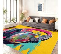 Genérico Alfombra Pelo Bajo Amarillo - Antideslizantes Alfombras con Dibujo Auriculares Grafiti Estampado, Moderno Franela Alfombra para Sala de Estar Salón Cocina Pasillo 160 x 230 cm
