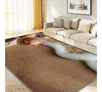 Genérico Alfombra Pelo Bajo Marrón - Antideslizantes Alfombras con Naturaleza Olas Espuma Conchas Marinas Estampado, Moderno Franela Alfombra para Sala de Estar Salón Cocina Pasillo 160 x 230 cm