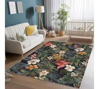 Genérico Alfombra Pelo Bajo Oscuro - Antideslizantes Alfombras con Acuarela Flores Tropicales Hojas Estampado, Moderno Franela Alfombra para Sala de Estar Salón Cocina Pasillo 80 x 150 cm