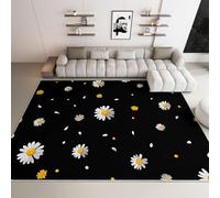 Genérico Alfombra Pelo Corto Antideslizante Lavable Minimalista Margarita Flor Linda, Alfombras 140 x 200 cm Resistente a Manchas y Rayos UV, para Terraza Camping Puertas Pasillos y Dormitorio Negro