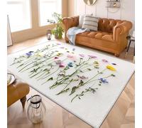 Genérico Alfombra Pelo Corto Salón Moderna 3D Impresión 80x150 cmFlores Sencillas Y NaturalesAlfombra Lavable Antideslizante Alfombras de Juego Blanco para Pasillo Dormitorio Escritorio Comedor