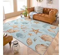 Genérico Alfombra Pelo Corto Salón Moderna 3D Impresión 80x150 cmOcéAno Coral Conchas MarinasAlfombra Lavable Antideslizante Alfombras de Juego Azul para Pasillo Dormitorio Escritorio Comedor
