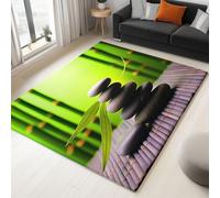 Genérico Alfombra Piedras Zen Bosque Bambú Lavable a máquina para Salón, Alfombra Antideslizante Pelo Corto para Dormitorio, Oficina, Comedor Felpudo (Verde Claro, 80 x 150 cm)