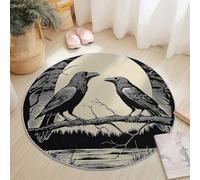 Genérico Alfombra Redonda 100 cm Alfombra Infantil Lavable Antideslizante para la habitación del bebé Pájaros Simples Cuervos para Sala de Juegos, Negro