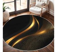 Genérico Alfombra Redonda 100 cm Arte Lineal Degradado Salon Antideslizante Lavables en Lavadora Negro y Dorado Suave Alfombra Redonda Pelo Corto para Dormitorio Infantil e Decoración Hogar