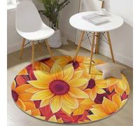 Genérico Alfombra Redonda 100 cm con patrón Imágenes abstractas Flores Minimalistas, Lavable a máquina para terraza Cocina Pelo Corto Suave, alfombras de habitacion Juvenil, Naranja