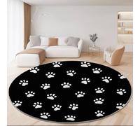 Genérico Alfombra Redonda 100 cm, Lindas Huellas De Patas Suave esponjosa de Pelo Corto, con Respaldo Antideslizante, Alfombra Lavable Negro para Sala de Estar Cocina Dormitorio