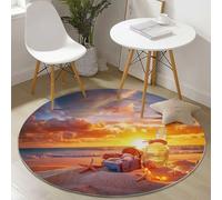 Genérico Alfombra Redonda 100 cm, Playa Puesta De Sol Estrella De Mar Alfombras Lavables en Lavadora Antideslizante Color Naranja para Sala de Estar, Dormitorio y Decoración del Hogar