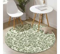 Genérico Alfombra Redonda 100 cm, William Morris Viento Hojas Alfombras Lavables en Lavadora Antideslizante Verde Salvia para Sala de Estar, Dormitorio y Decoración del Hogar