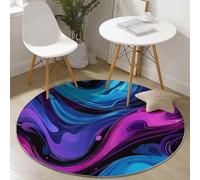 Genérico Alfombra Redonda 120 cm, Abstracto Líquido Mármol Alfombras Lavables en Lavadora Antideslizante Azul Púrpura para Sala de Estar, Dormitorio y Decoración del Hogar