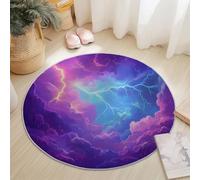 Genérico Alfombra Redonda 120 cm Alfombra Infantil Lavable Antideslizante para la habitación del bebé Relámpagos De Fantasía Nubes para Sala de Juegos, Púrpura