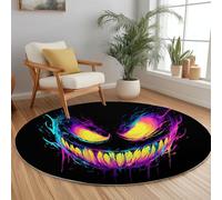 Genérico Alfombra Redonda 120 cm Cara De Fantasma De Neón Tapete Redondo, Arte del Grafiti Alfombras Redondas De Salon Antideslizante Suave Pelo Corto Alfombra para Cocina Dormitorio del Hogar