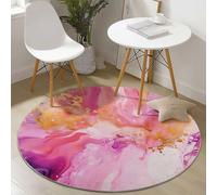 Genérico Alfombra Redonda 120 cm con Patrón Arte Lineal Abstracto De Mármol Brillante, Lavable a Máquina, Pelo Corto Suave para Terraza Cocina Oficina o Debajo de Silla de Escritorio, Rosa