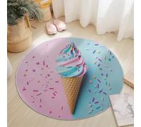 Genérico Alfombra Redonda 120 cm, Helado Conos Alfombras Lavables en Lavadora Antideslizante Rosa Azul para Sala de Estar, Dormitorio y Decoración del Hogar