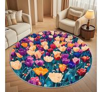Genérico Alfombra Redonda 120 cm Tulipanes Coloridos Salon Antideslizante Lavables en Lavadora Estilo de Pintura Al óLeo Suave Alfombra Redonda Pelo Corto para Dormitorio Infantil e Decoración Hogar
