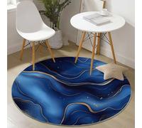 Genérico Alfombra Redonda 150 cm con patrón Línea Onda Oscura y Brillante, Lavable a máquina para terraza Cocina Pelo Corto Suave, alfombras de habitacion Juvenil, Azul Oscuro
