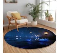 Genérico Alfombra Redonda 160 cm Cielo Nocturno Loto Linternas Tapete Redondo, Estilo Fantástico Alfombras Redondas De Salon Antideslizante Suave Pelo Corto Alfombra para Cocina Dormitorio del Hogar