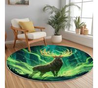 Genérico Alfombra Redonda 160 cm Habitacion Dormitorio Comedor Tapete Quarto Pelo Corto, Fantasía Rayo Ciervo Juego Mats Pad para Habitación Decorativo, Verde Franela Alfombra Redonda