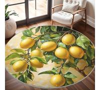 Genérico Alfombra Redonda 160 cm Pintura Al óLeo de LimóN Amarillo Salon Antideslizante Lavables en Lavadora Amarillo Suave Alfombra Redonda Pelo Corto para Dormitorio Infantil e Decoración Hogar