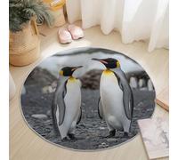 Genérico Alfombra Redonda 180 cm, Antártida Playa Pingüino Alfombras Lavables en Lavadora Antideslizante Gris para Sala de Estar, Dormitorio y Decoración del Hogar