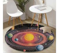 Genérico Alfombra Redonda 180 cm, Galaxia Planetas Alfombras Lavables en Lavadora Antideslizante Negro para Sala de Estar, Dormitorio y Decoración del Hogar
