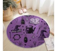 Genérico Alfombra Redonda 180 cm, Grafitis Elementos De Brujería Alfombras Lavables en Lavadora Antideslizante Púrpura para Sala de Estar, Dormitorio y Decoración del Hogar