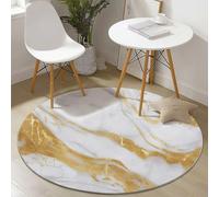 Genérico Alfombra Redonda 180 cm, Mármol Lámina Dorada Textura Suave esponjosa de Pelo Corto, con Respaldo Antideslizante, Alfombra Lavable Crema para Sala de Estar Cocina Dormitorio