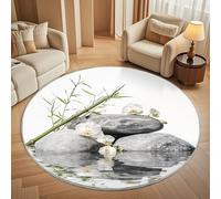 Genérico Alfombra Redonda 180 cm Pila de Piedras de OrquíDea de Bambú Salon Antideslizante Lavables en Lavadora Blanco Suave Alfombra Redonda Pelo Corto para Dormitorio Infantil e Decoración Hogar